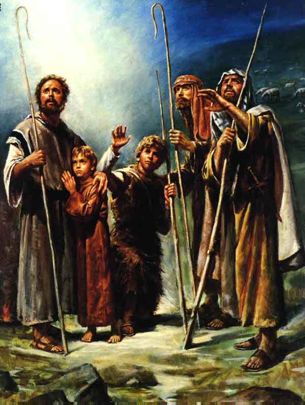 Pastores a Belén, hombres y niÑos mirando las estrellas